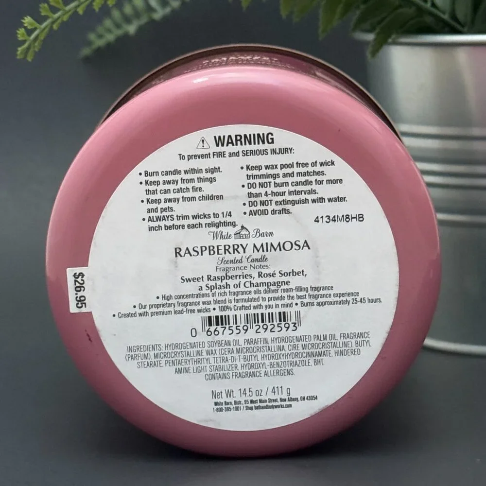 BBW Raspberry Mimosa White Barn Bath & Body Works 3 Wick Candle